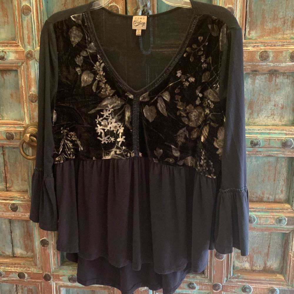 V-neck High-Lo velvet / soft rayon tunic